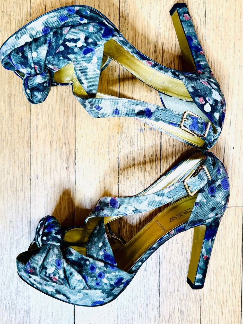 J.Crew Collection Knotted High-Heel Sandals — Watercolor Floral, Made in Italy